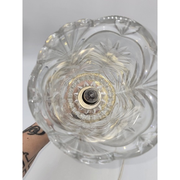 Vintage Hollywood Regency Style Lead Crystal Torchiere Table Lamp 13.5" - Picture 6 of 8